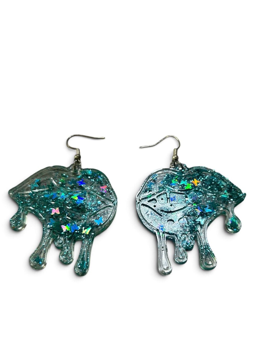 Teal Drip Lip Dangle Earrings – Sparkling Teal Resin